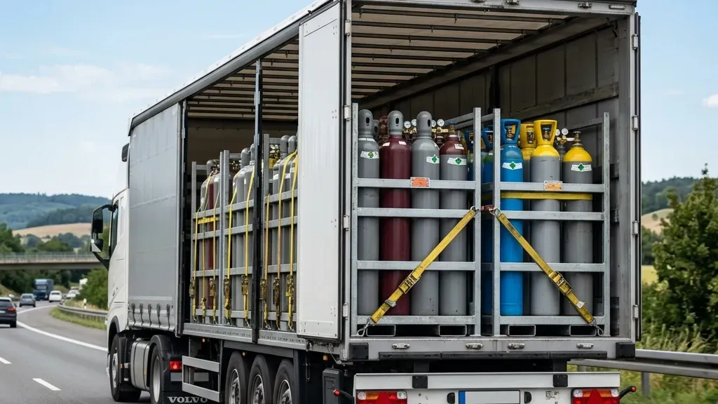 Compressed gas cylinders secured for Class 2 dangerous goods transport