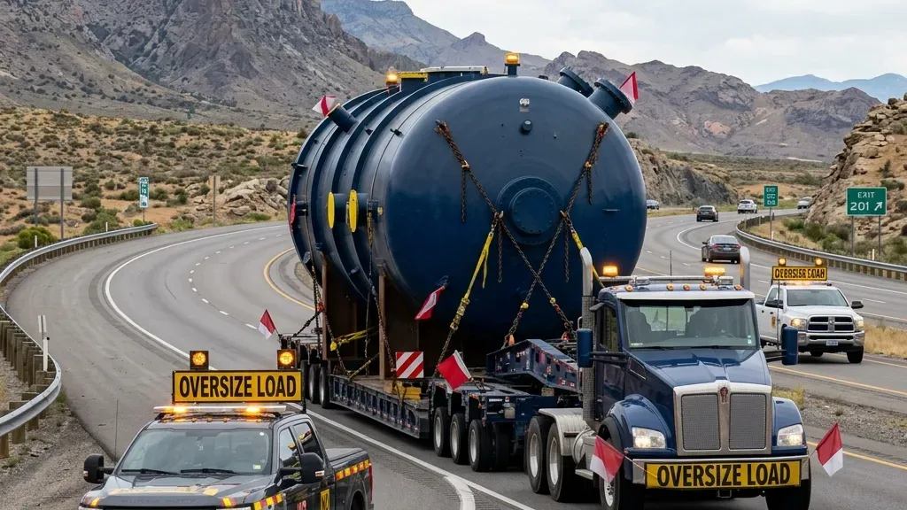 Over-dimensional load moved with permits and escort coordination