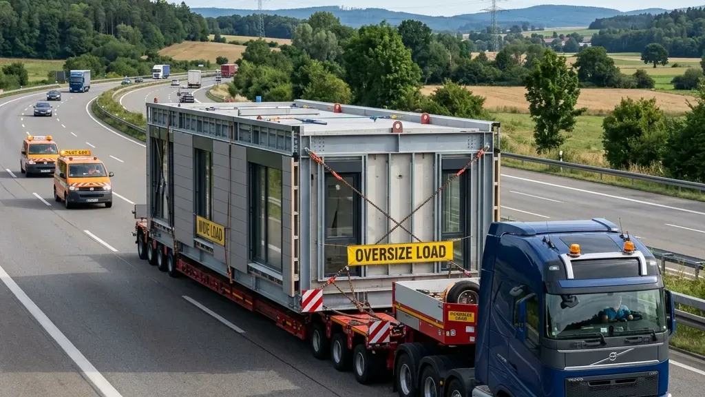 Modular building section and steel structure on an extendable trailer