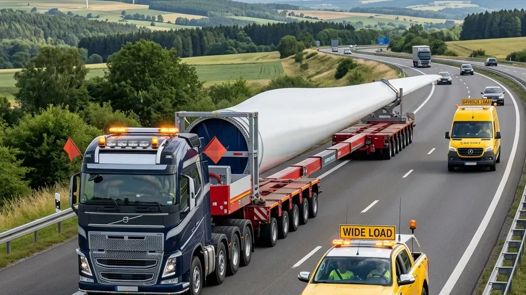 Wide and long over-dimensional load moving with escort coordination