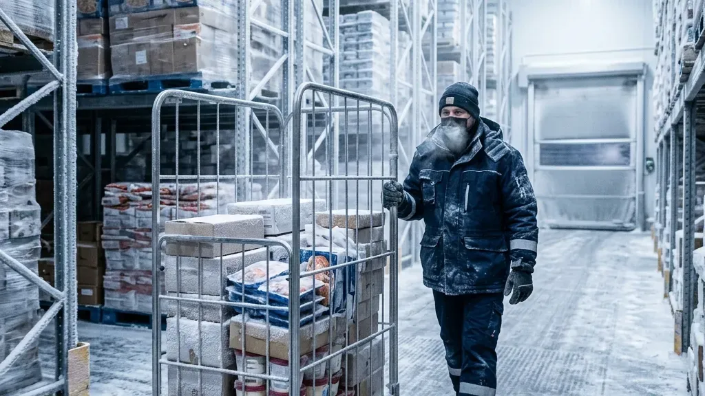 Frozen seafood and ice cream transported at minus eighteen degrees