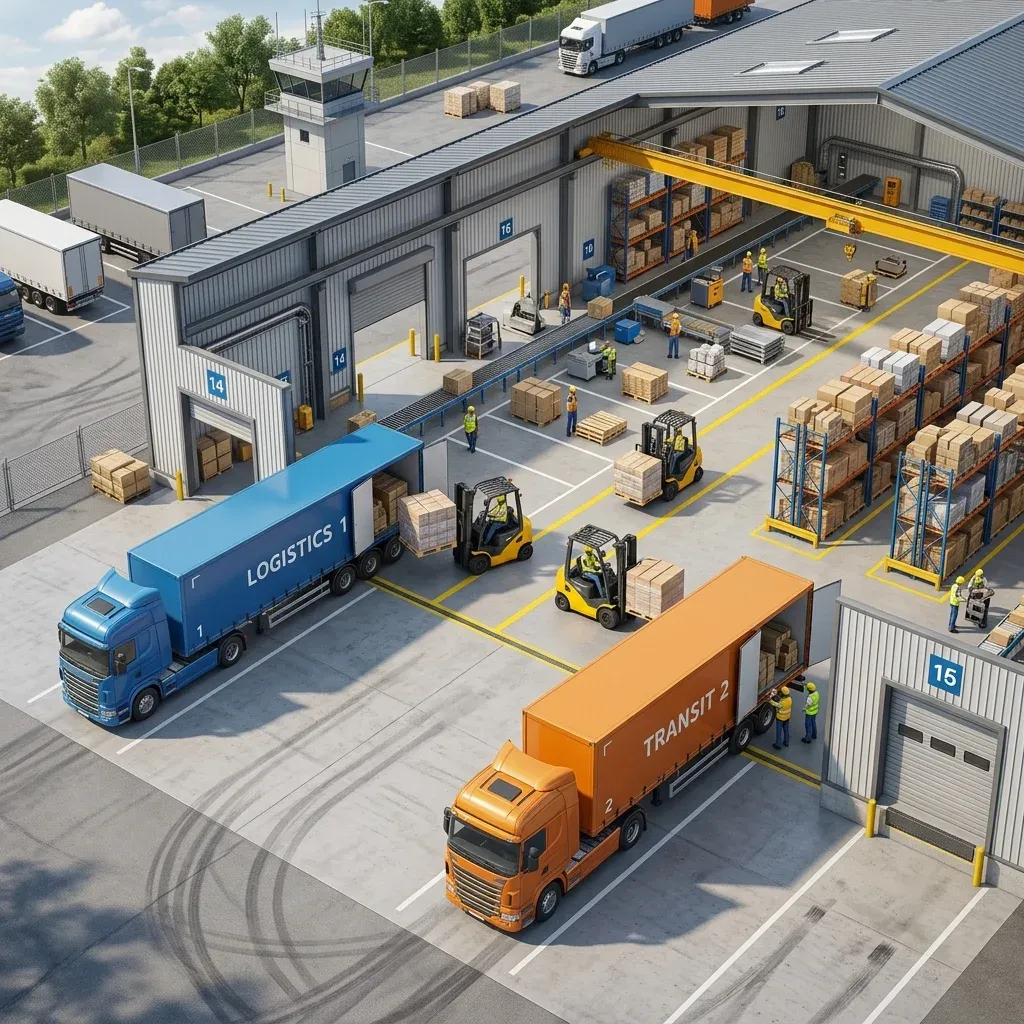 Cross-docking transfer of freight between trailers at a transit hub
