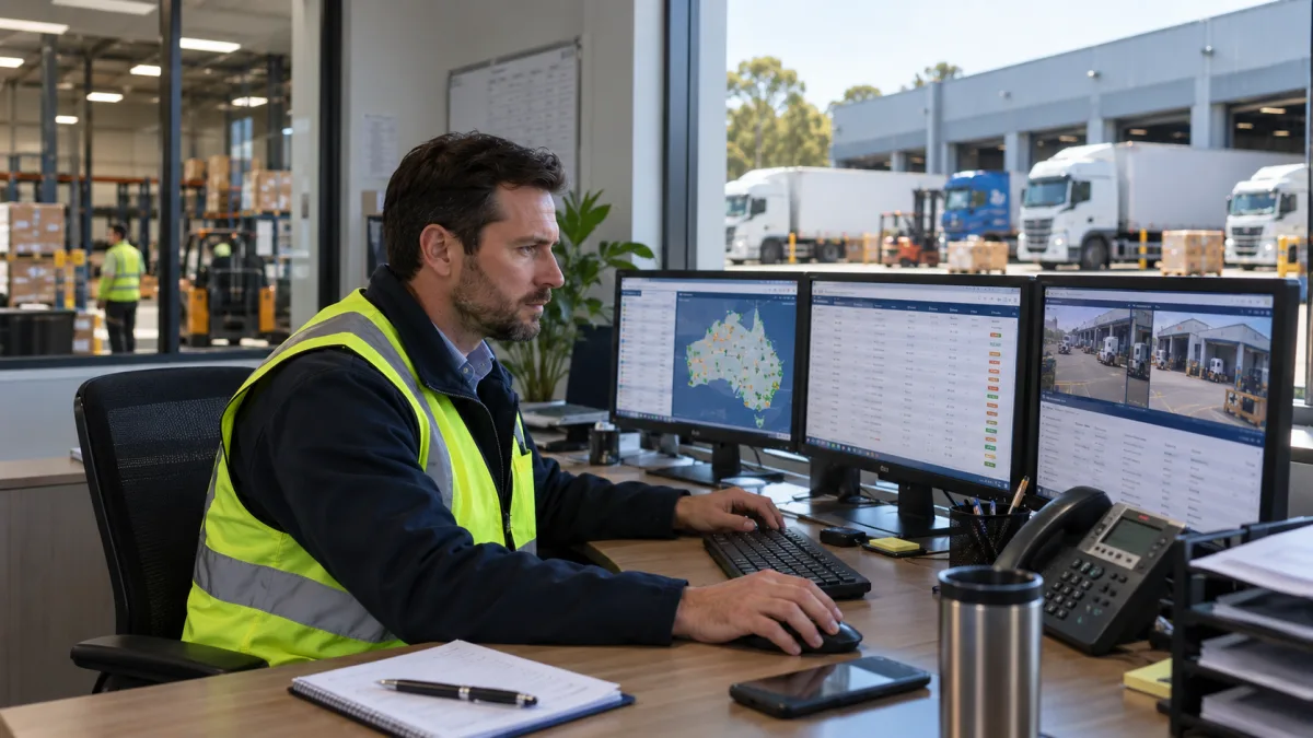 Logistics manager reviewing coordination data across multiple providers
