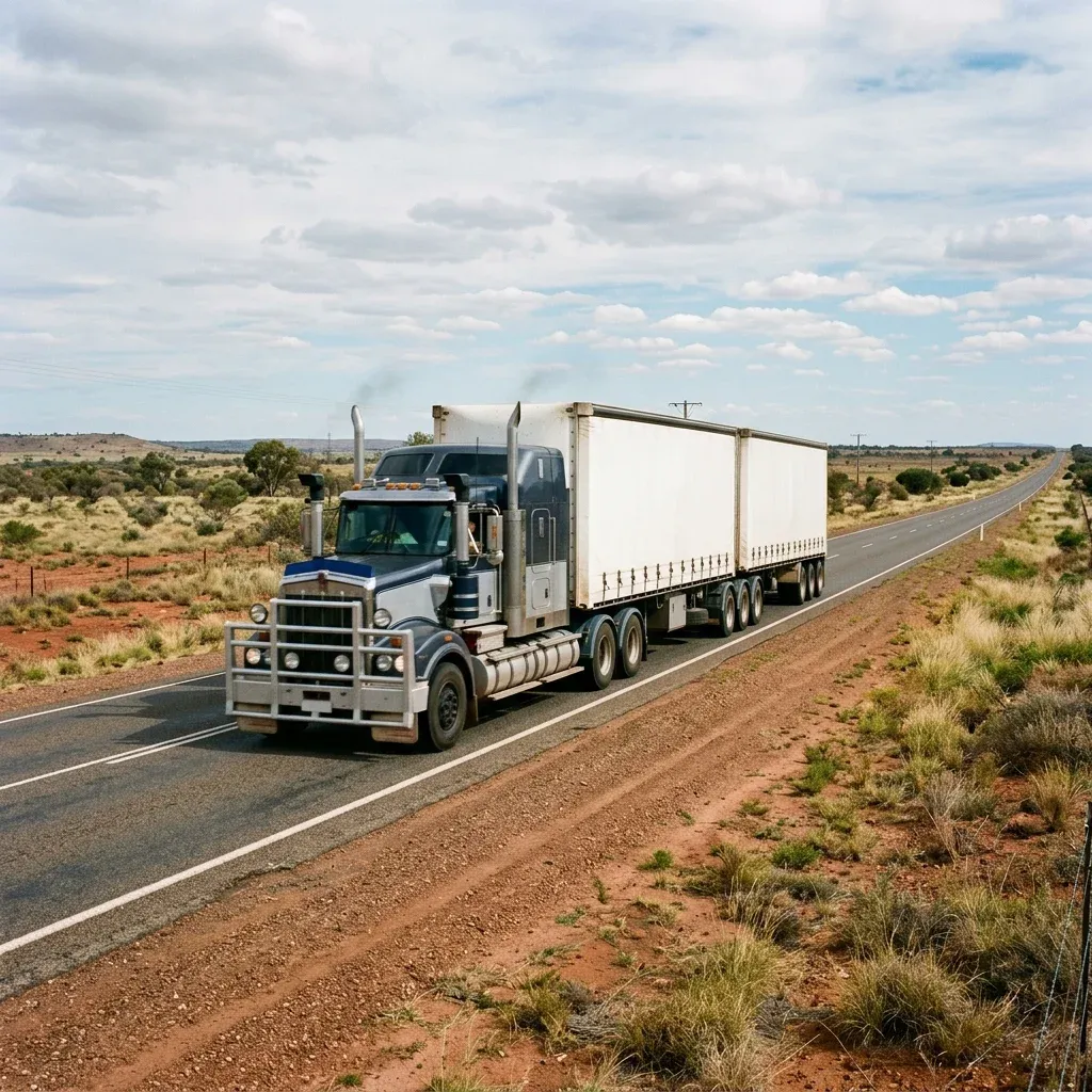 Prime mover and trailer travelling on an open Australian highway