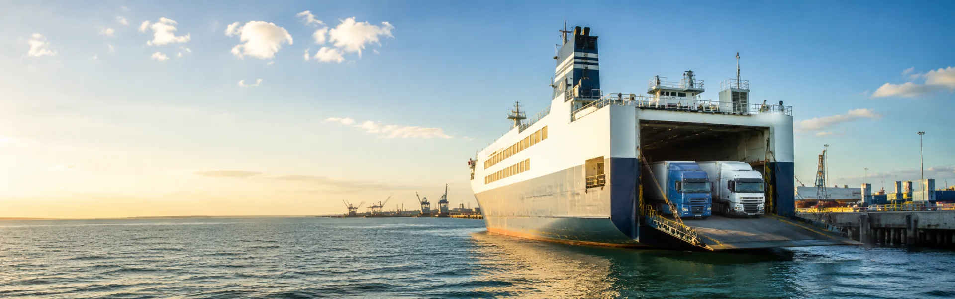 Ferry vessel loaded with freight trucks crossing Bass Strait to Tasmania