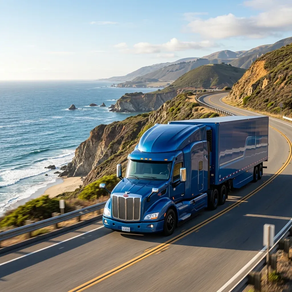 Freight truck travelling on a coastal Australian highway