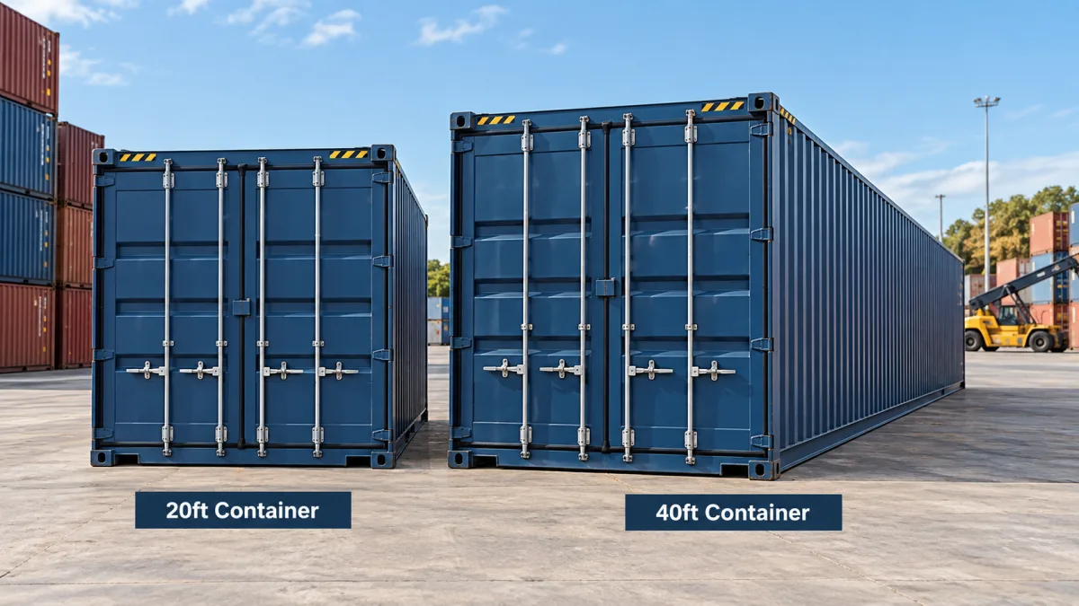 20ft and 40ft shipping containers side by side showing the size difference