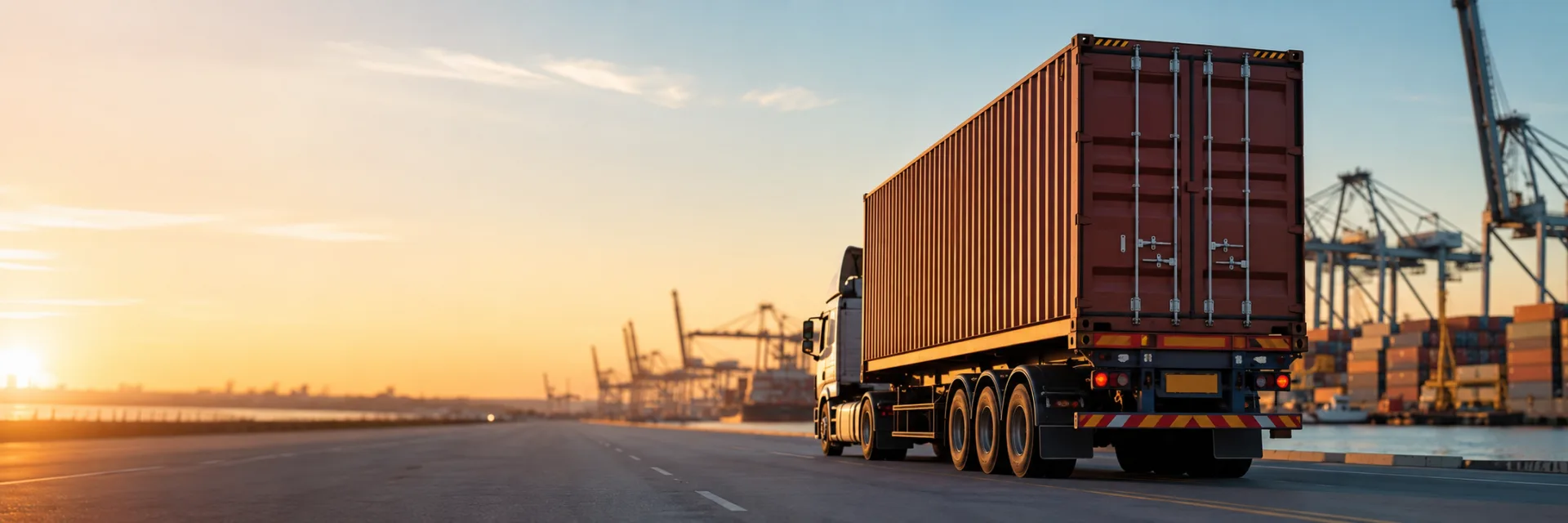 Truck carrying a shipping container on an Australian highway near a container port