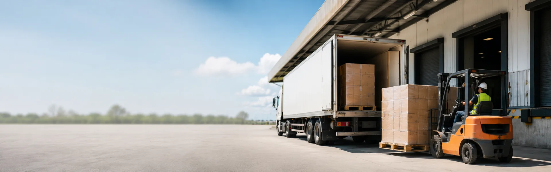 Truck being loaded at a freight depot loading dock, representing the freight booking and documentation process