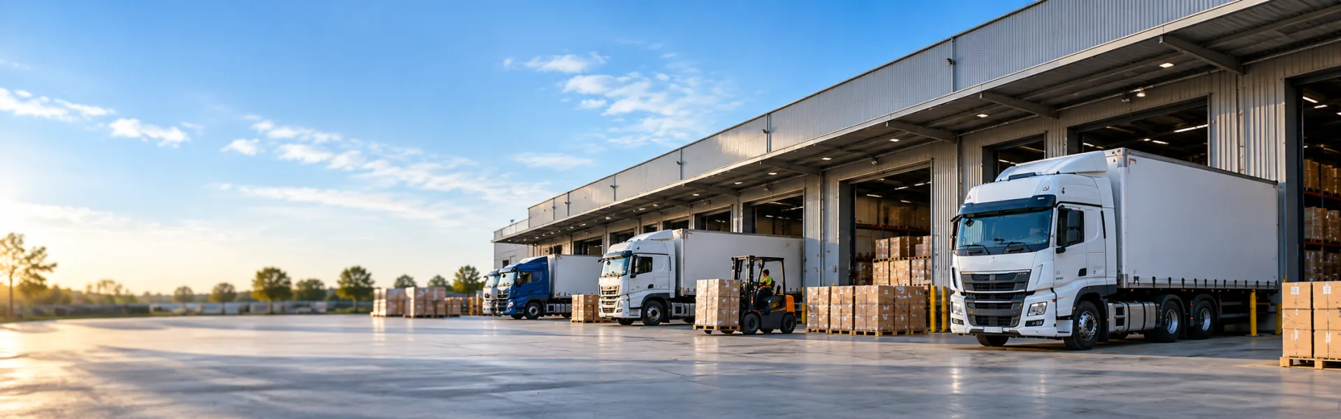 Warehouse and truck yard representing a third-party logistics network