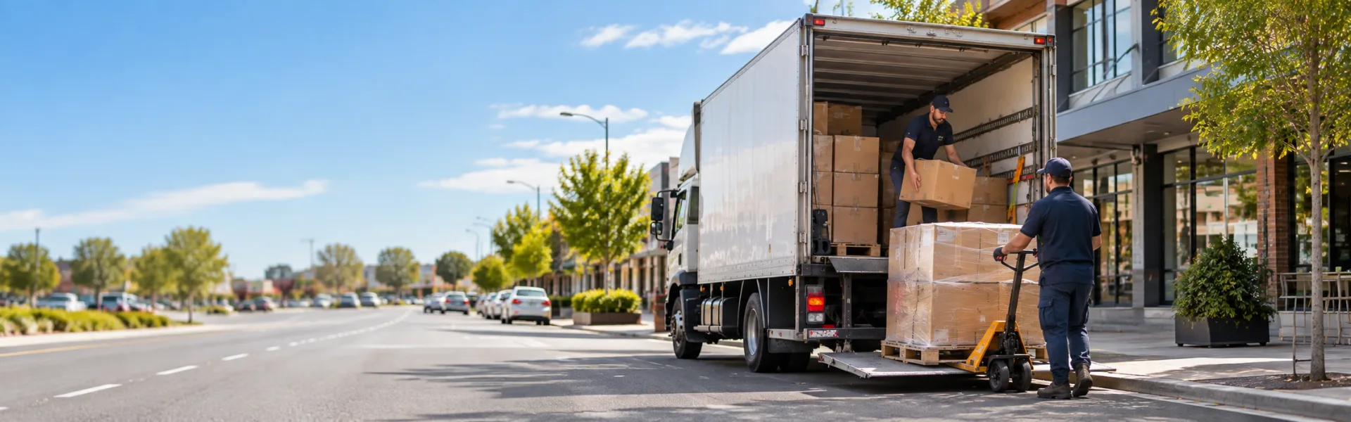 Delivery truck on a commercial street representing a multi-drop delivery route