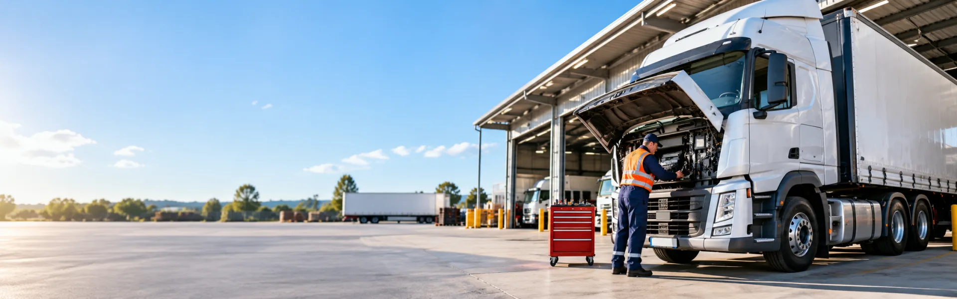 Truck undergoing a maintenance check at a freight depot