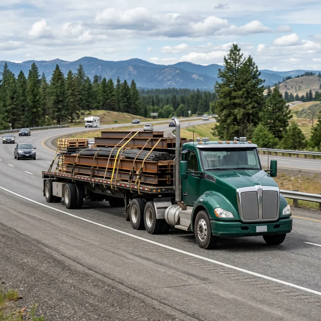 Flat top trailer loaded with building materials