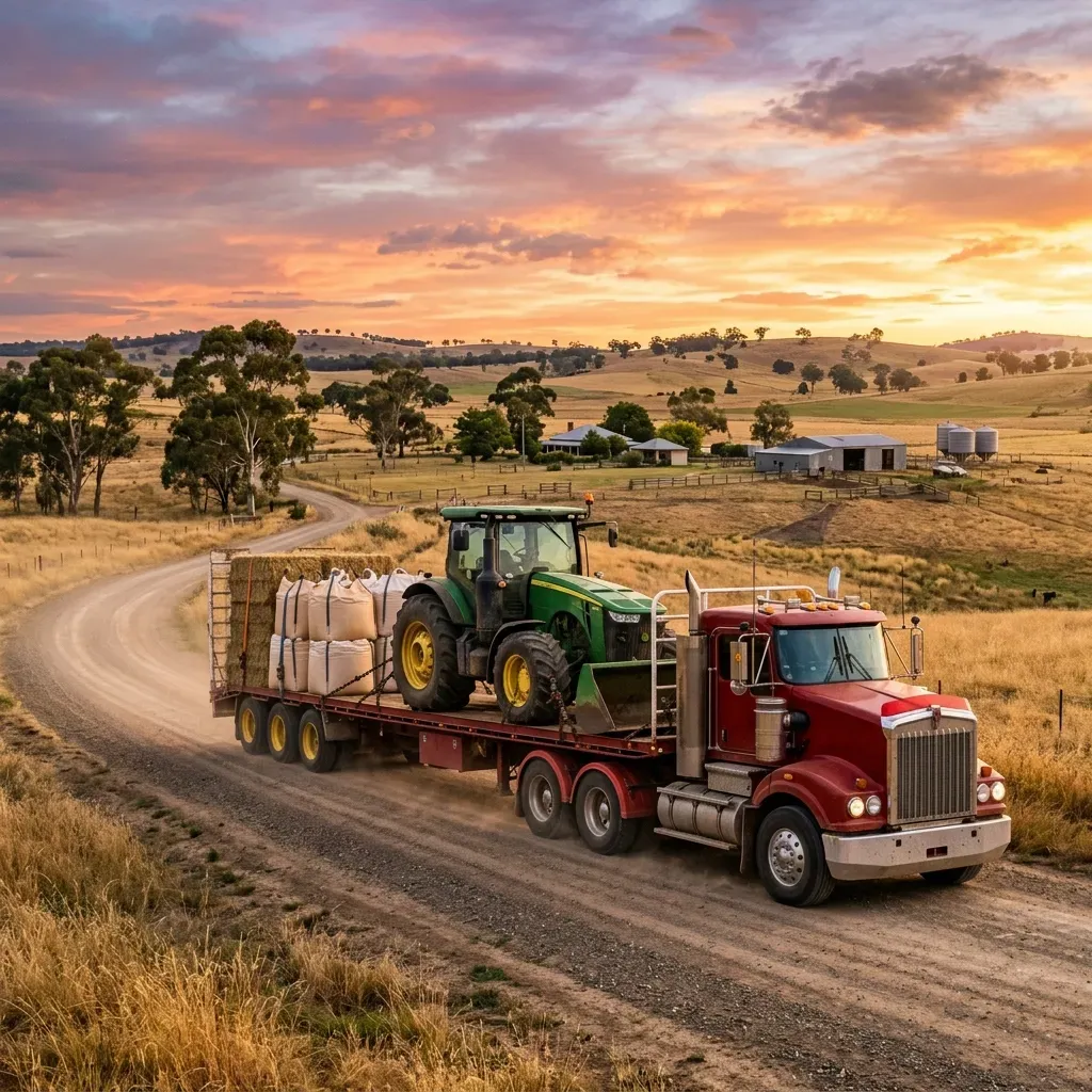Interstate freight truck moving agricultural produce from rural areas