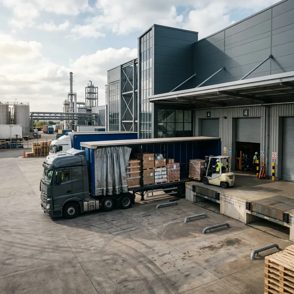 General freight truck carrying manufacturing parts and raw materials