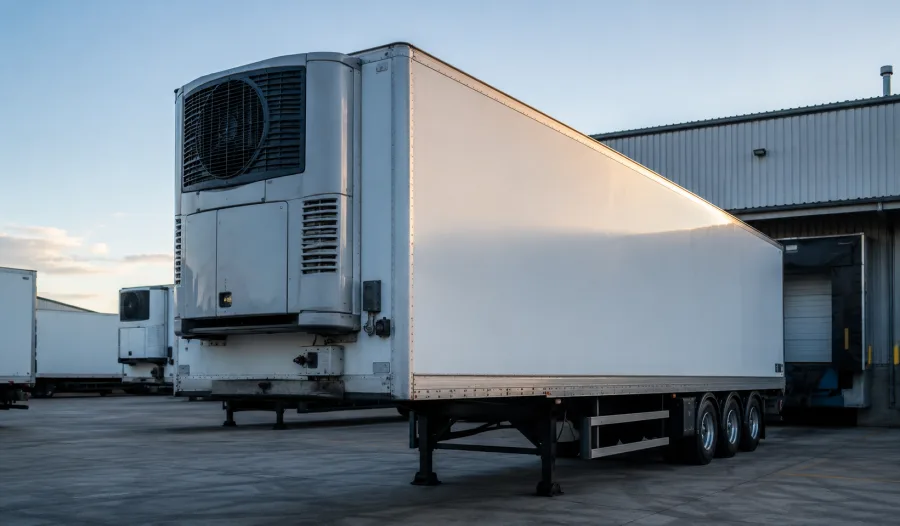 Refrigeration unit on the front bulkhead of a reefer trailer at an Adelaide dock