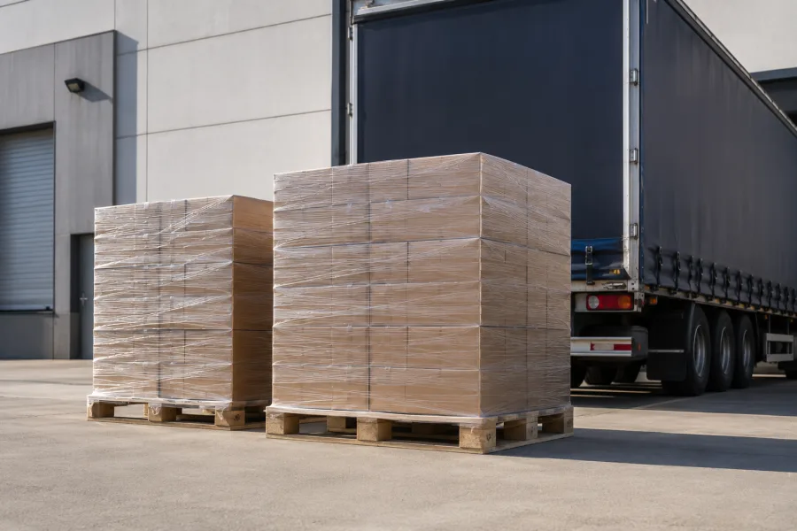 Wrapped pallets freshly unloaded on a Canberra delivery dock