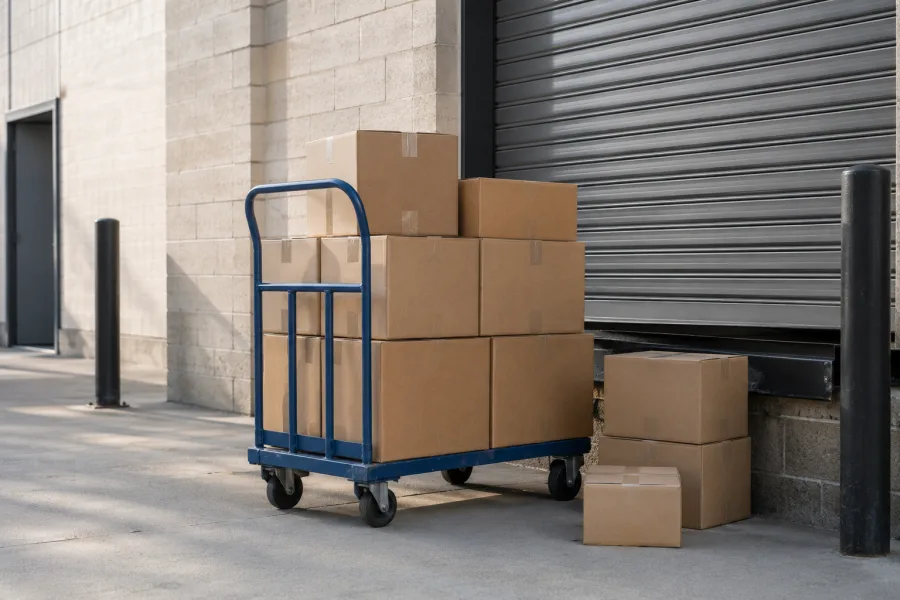 Loaded hand trolley at a Canberra retail delivery dock