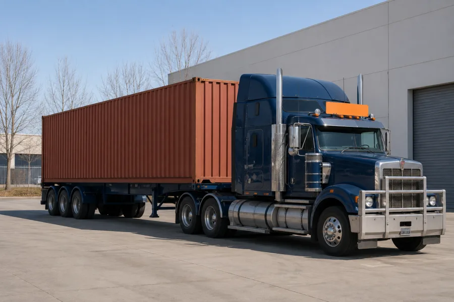 Container on a trailer parked at a Canberra freight estate