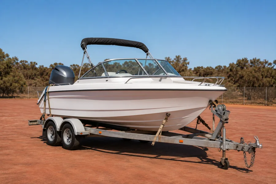 Runabout decked and secured for the road trip north to Darwin