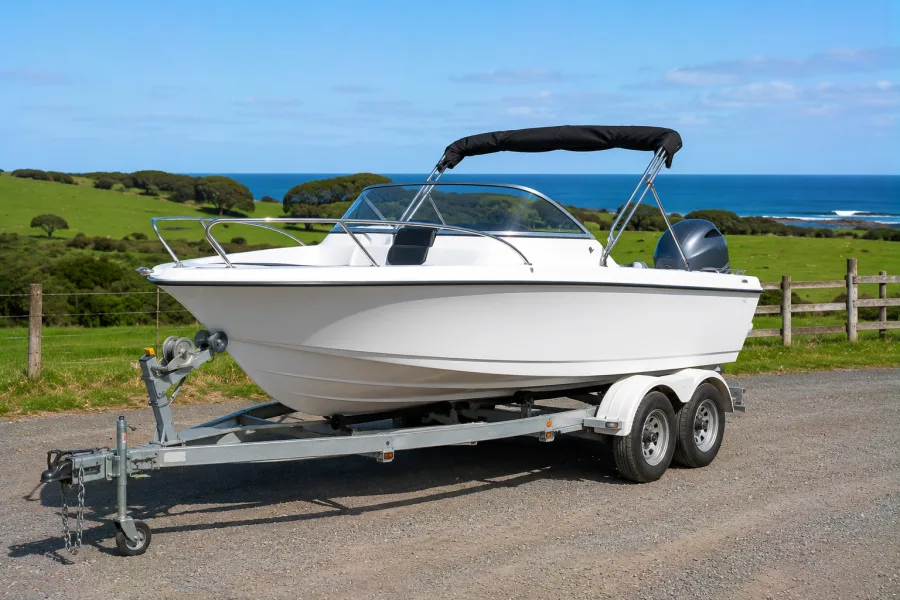 Runabout decked for the road to the south-east coast