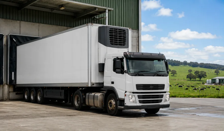 Refrigerated trailer at a dairy facility in the green south-east
