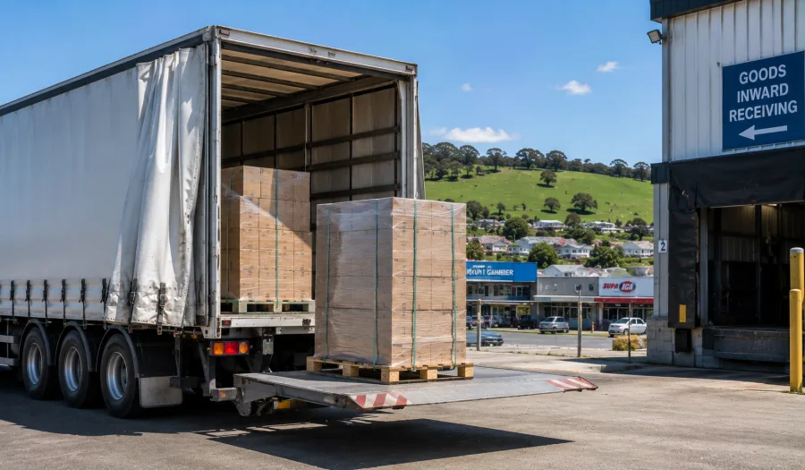 Pallet unloaded at a retail dock in a south-east service town