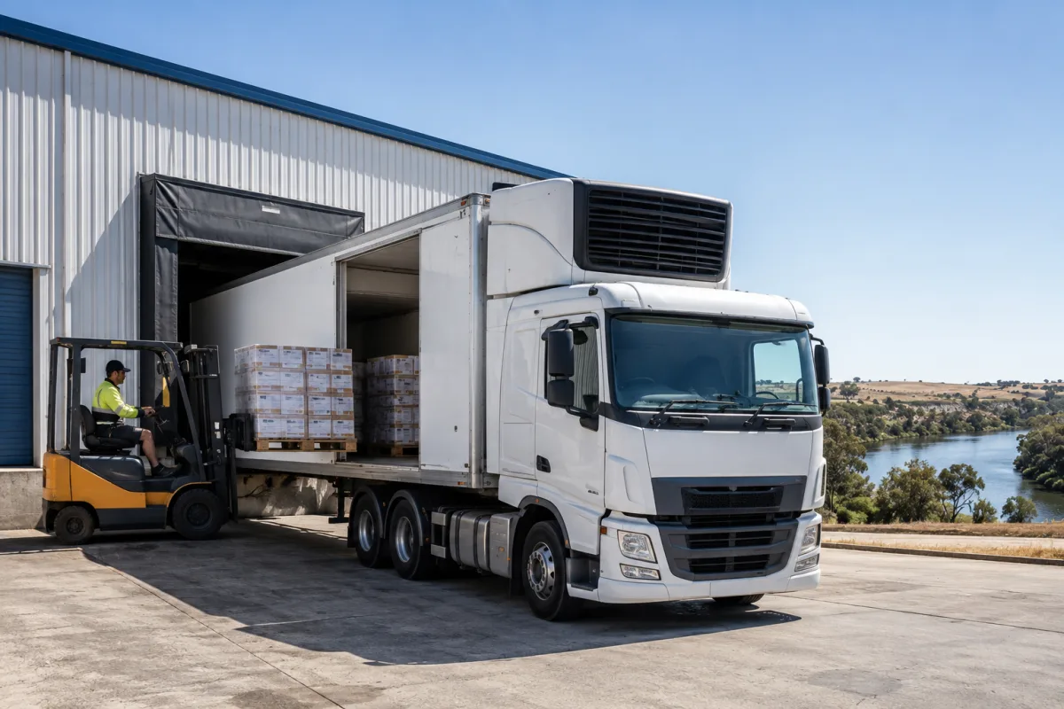 Refrigerated trailer loading at a Murray Bridge food processing dock