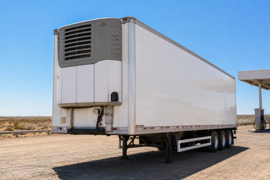 Refrigerated trailer working against the heat on the Nullarbor
