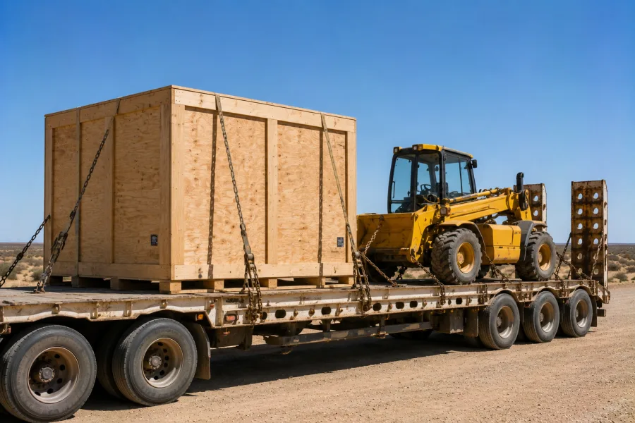 Crated machine and plant loaded for the WA resources sector