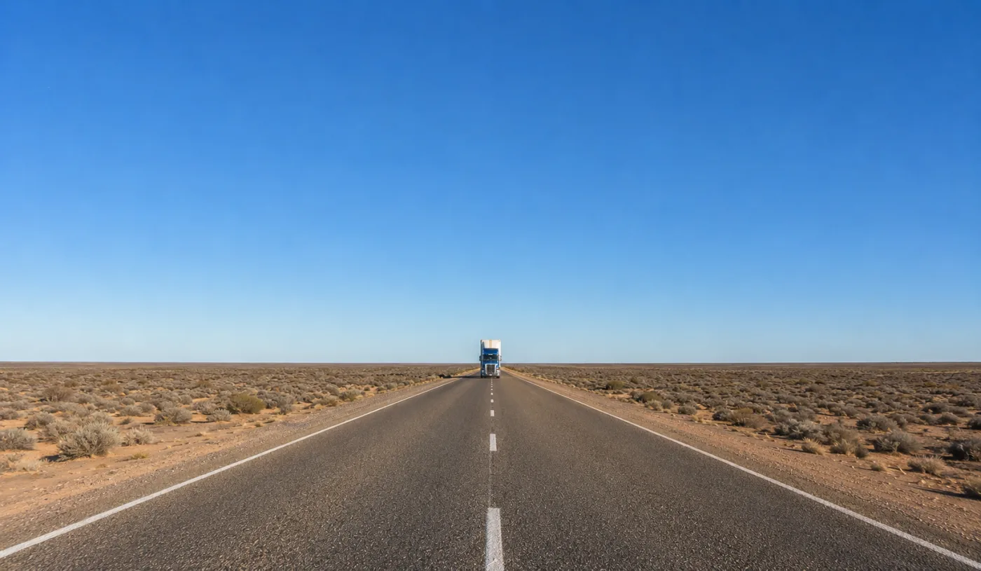 The Eyre Highway running straight to the horizon across the Nullarbor