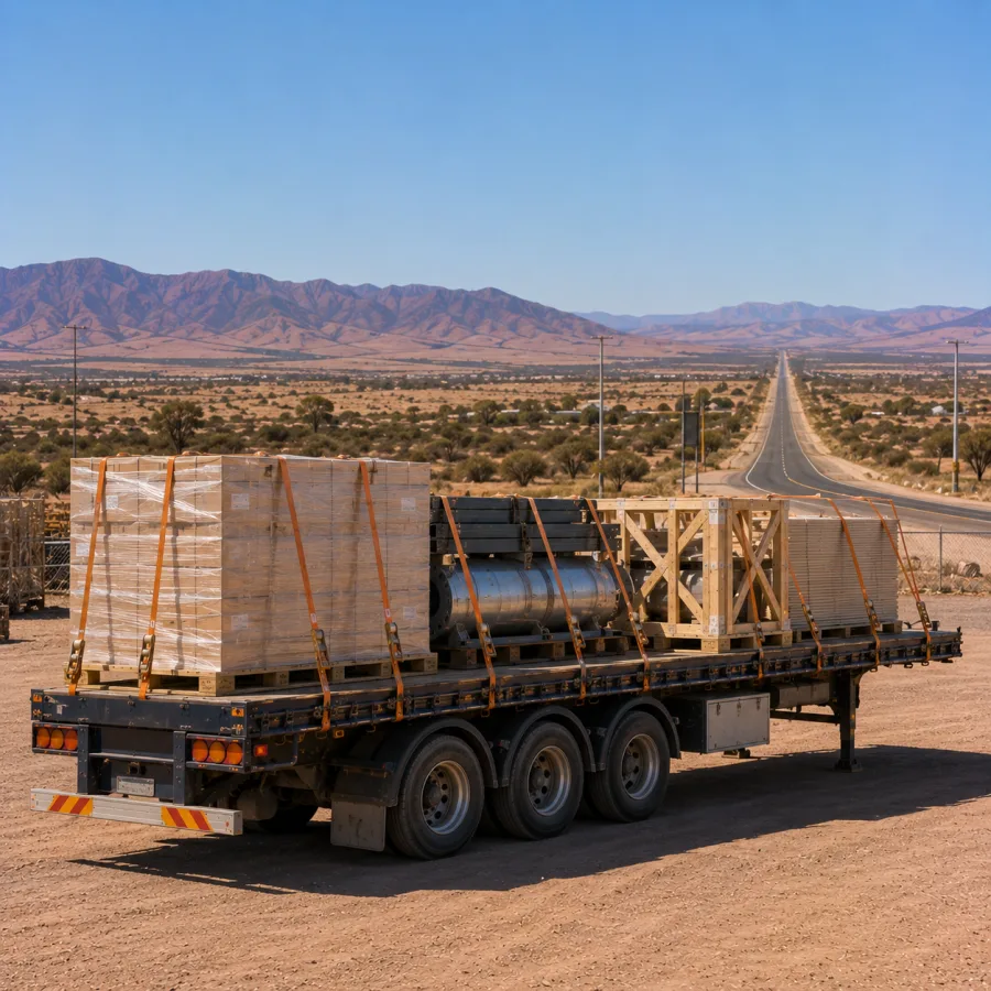 Loaded trailer staged at Port Augusta for the run onward north
