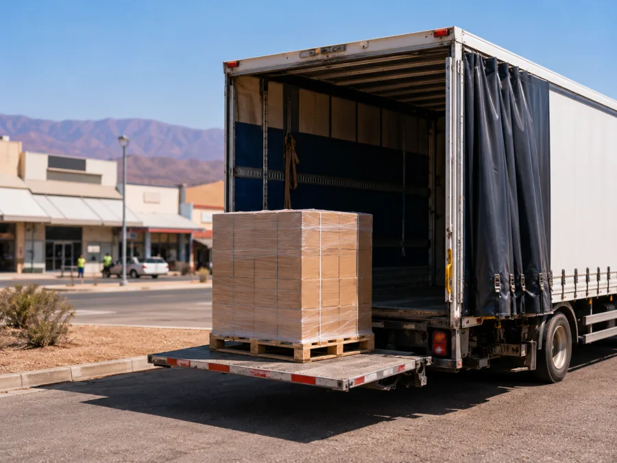 Pallet unloaded at a business in the gulf-side town of Port Augusta