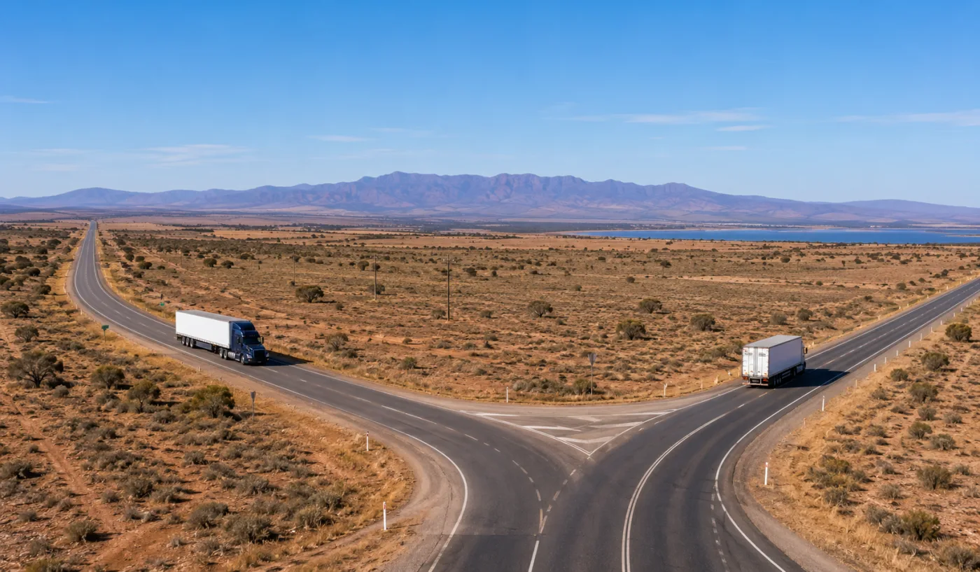 Highway junction on the plain near Port Augusta, routes meeting