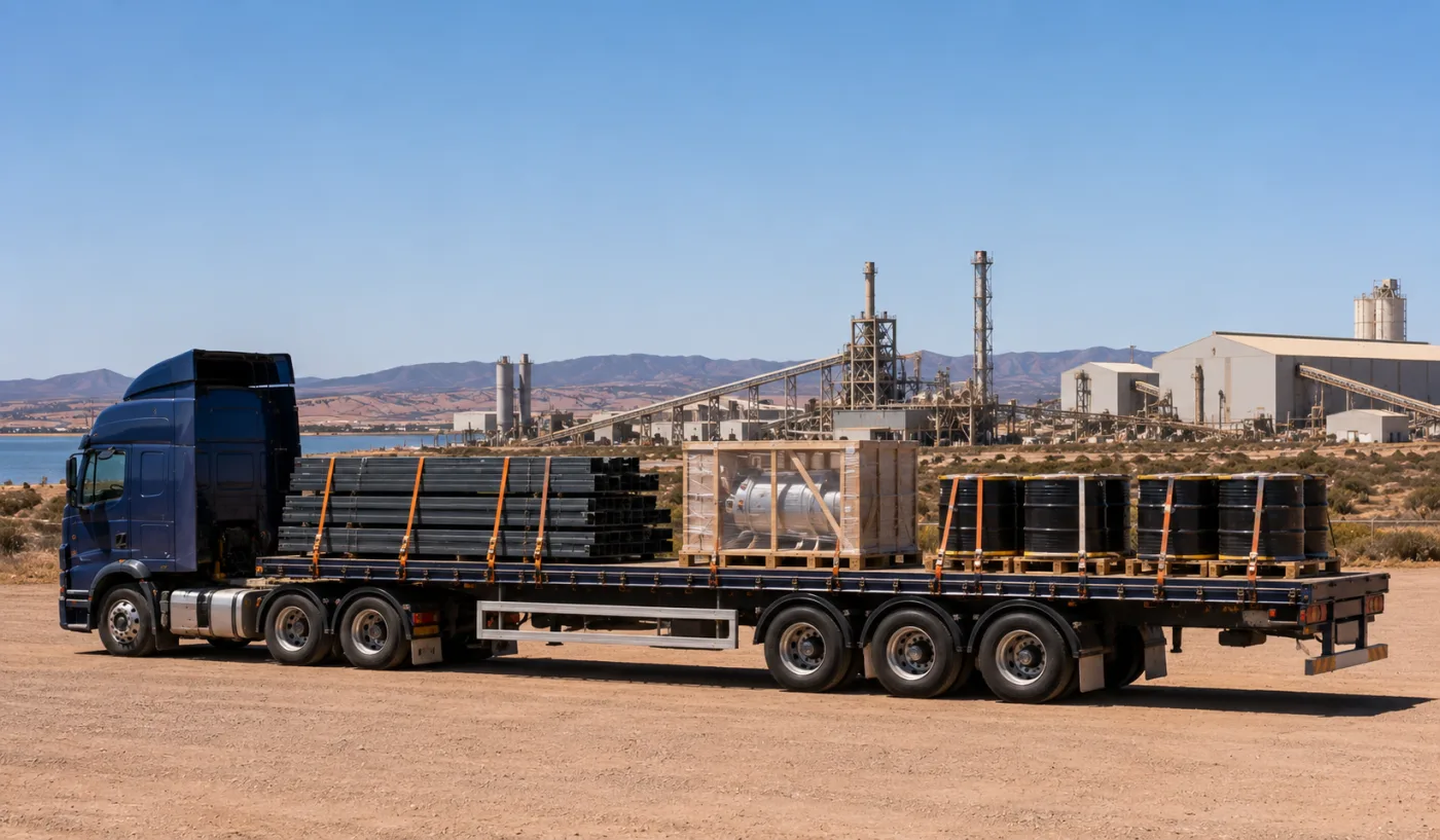 Industrial steel and components loaded for the Upper Spencer Gulf