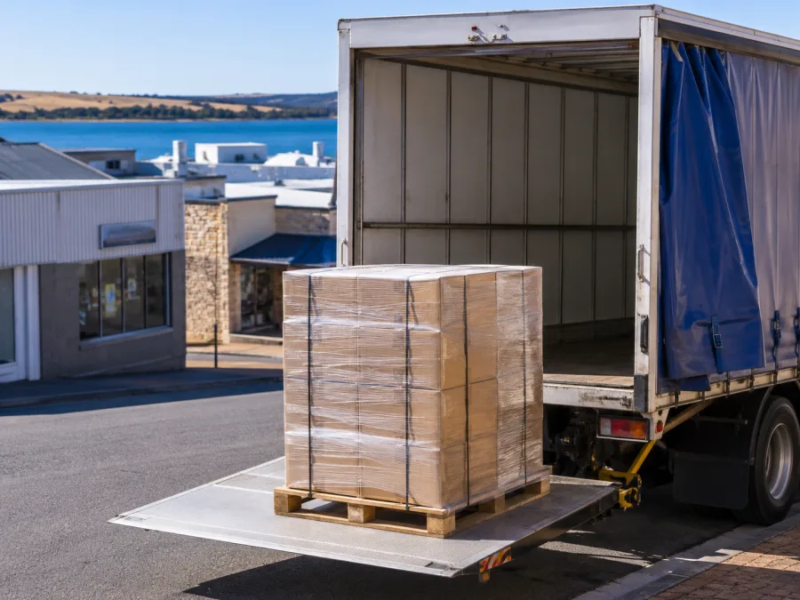 Pallet unloaded at a business in the coastal town of Port Lincoln