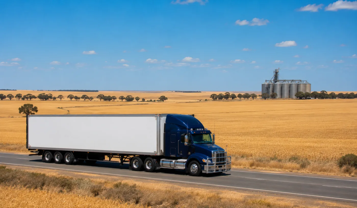 Semi-trailer on the Eyre Peninsula grain plains heading to Port Lincoln