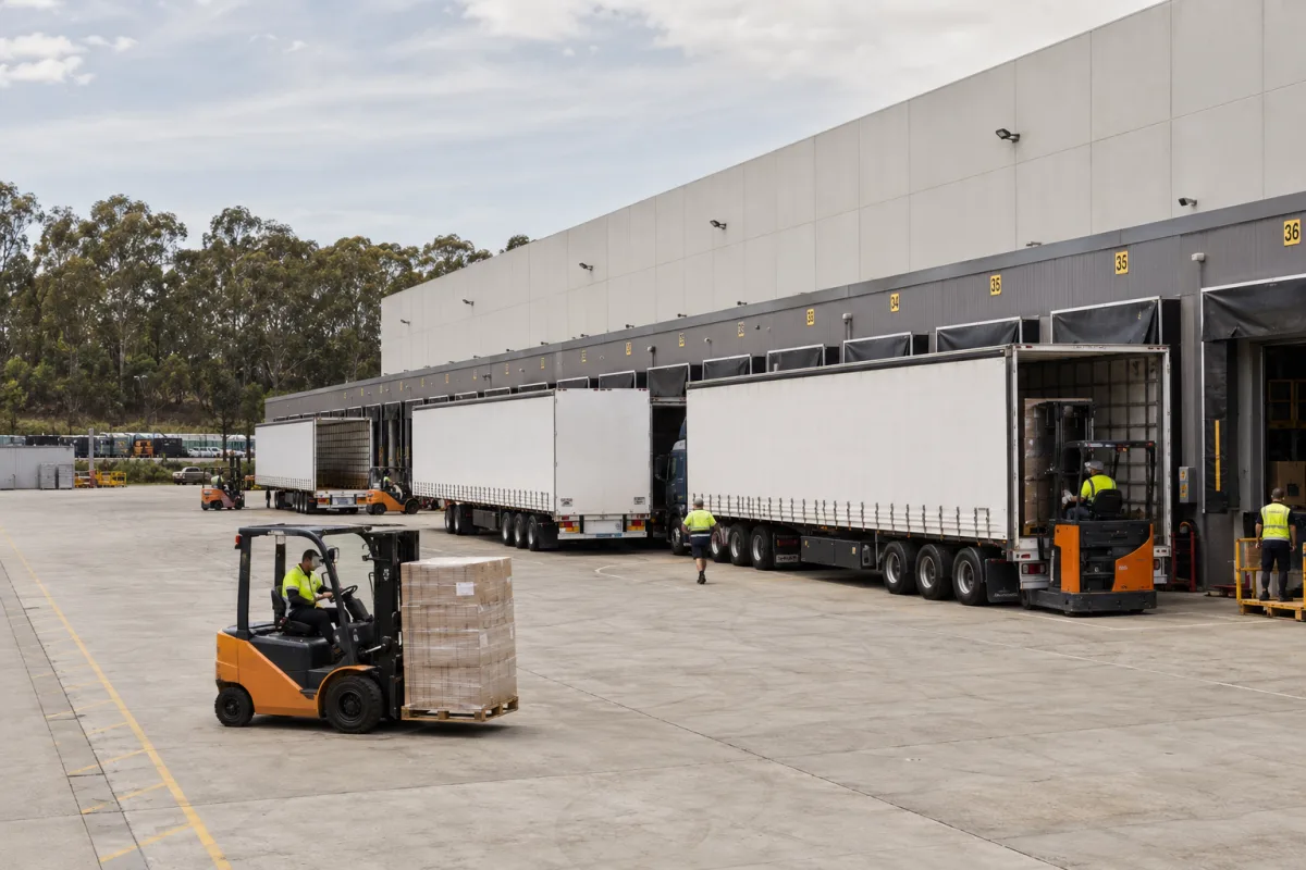 Multiple trailers docked at a Western Sydney distribution centre