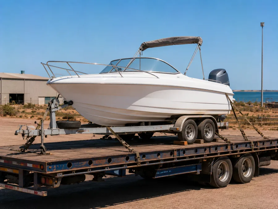 Runabout on a trailer loaded for the run to the Whyalla gulf coast