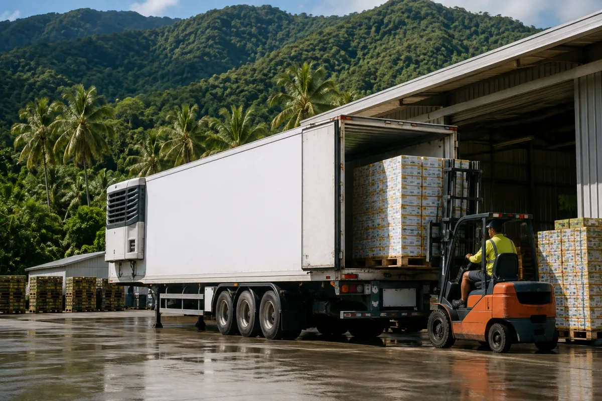 Refrigerated trailer loading produce at a far-north Queensland packing shed