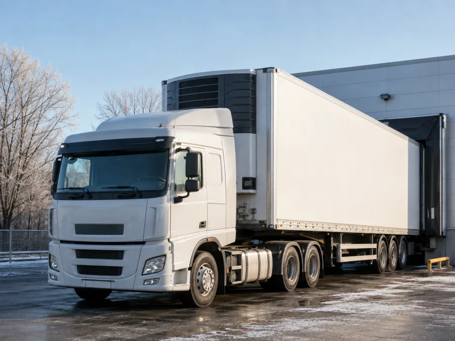 Refrigerated trailer at a dock on a frosty tableland morning