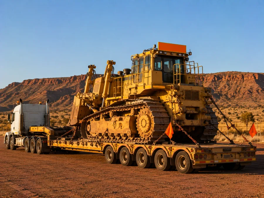 Oversize mining machine on a low-loader in the north west minerals country