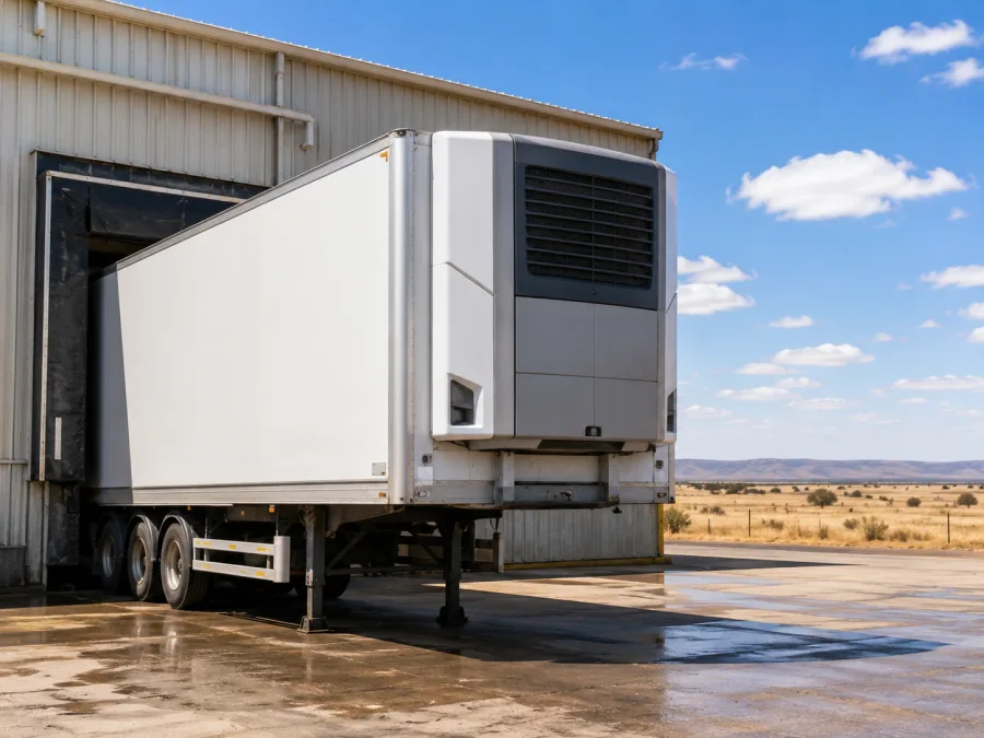 Refrigerated trailer at a dock in hot inland country
