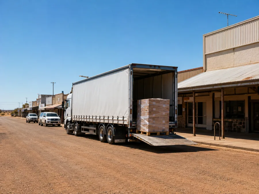 Pallet unloaded from a tail-lift on the main street of an inland Queensland town