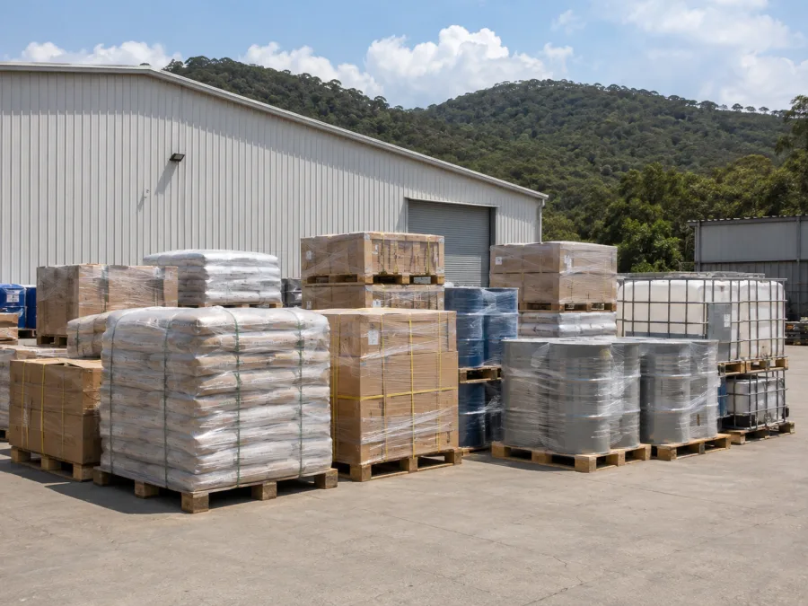 Palletised industrial consumables staged for delivery to Gladstone