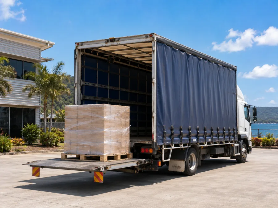 Pallet unloaded at a business in the Gladstone town centre