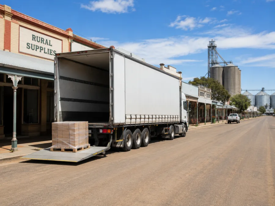 Pallet delivered on the main street of a Newell corridor cropping town