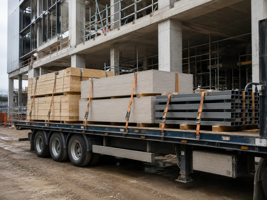 Timber and plasterboard on a trailer at a Melbourne construction site