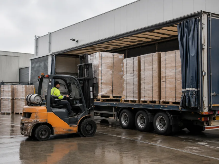 Manufactured product loaded at a Victorian factory for the run north