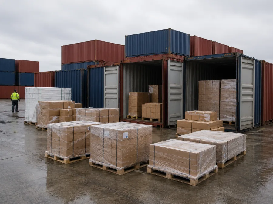 Containers being unpacked at a Melbourne yard for the northbound run